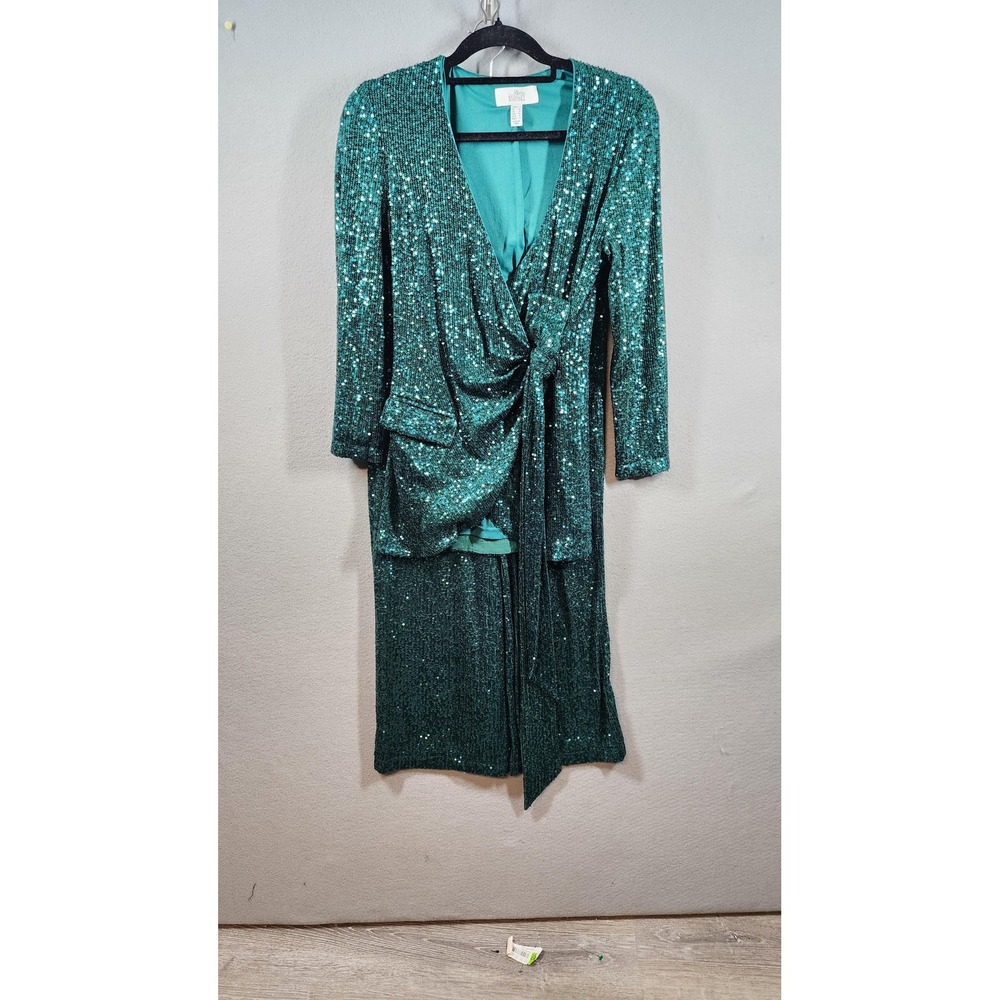 Belle‎ Badgley Mischka Sequin Pant Suit Womens 4 Party Evening Blazer Pants Set